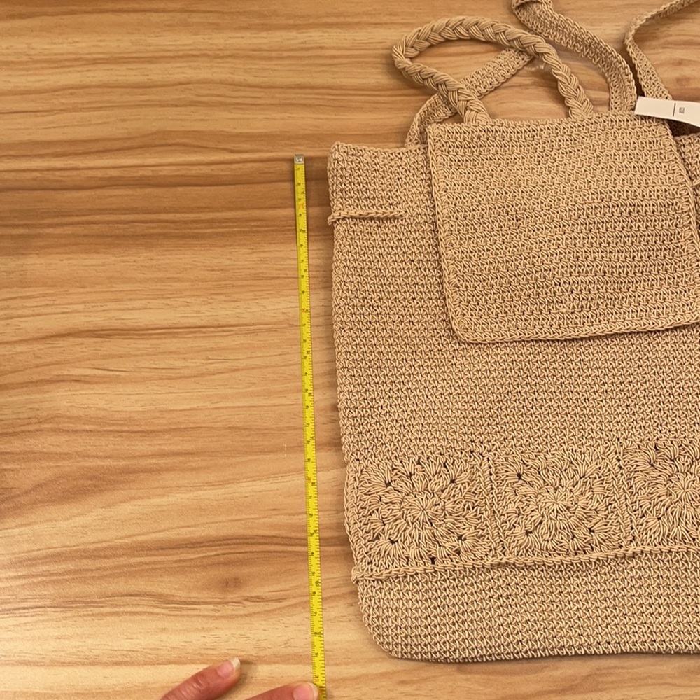 Knit Drawstring Beige Woven Backpack - image 8